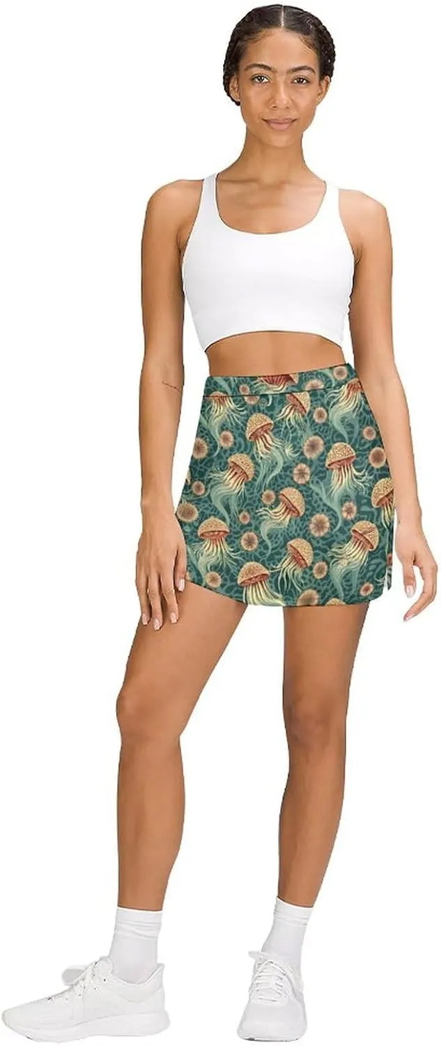 Jellyfish Pattern Mini Pleated Skirts for Women Sexy Mini Skirt Short Cargo Skirt Skater A-line Pleated Skirt