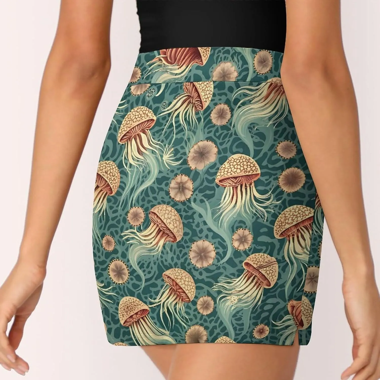 Jellyfish Pattern Mini Pleated Skirts for Women Sexy Mini Skirt Short Cargo Skirt Skater A-line Pleated Skirt