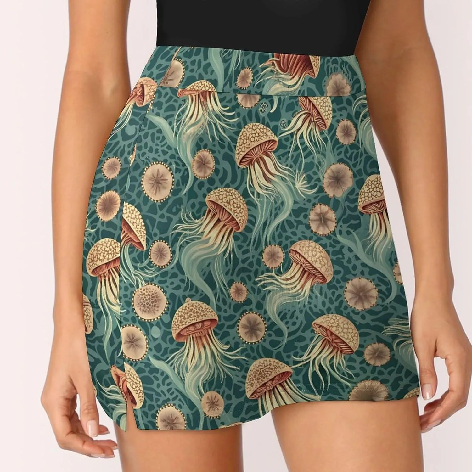 Jellyfish Pattern Mini Pleated Skirts for Women Sexy Mini Skirt Short Cargo Skirt Skater A-line Pleated Skirt