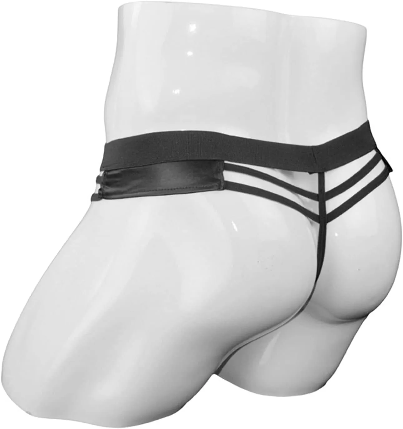 JEShifangjiusu Mens Hollowed Back Jockstrap Thongs Sexy Leather See-Through Underwear Low Rise Pouch T-Back G-Strings Briefs