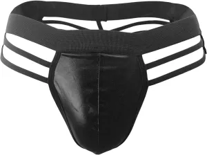 JEShifangjiusu Mens Hollowed Back Jockstrap Thongs Sexy Leather See-Through Underwear Low Rise Pouch T-Back G-Strings Briefs