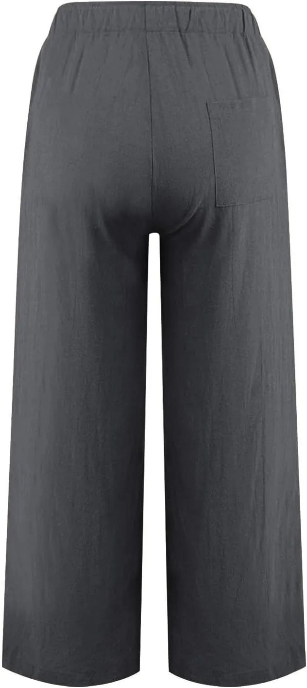 jovati Wide Leg Casual Pants for Womens Straight Leg High Waist Trousers Boho Cotton Linen Flowy Palazzo Pants