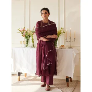 Juanita Wine Handwoven Chanderi Kurta & Pant with Dupatta (Set of 3)