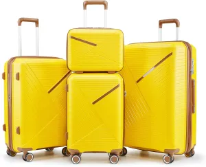 Kangmusi Luggage Sets 4 Piece(14/20/24/28), Expandable Lightweight Suitcase with 4 Double 360 Degrees Mute Spinner Wheels PP Materials TSA Lock Travel Luggage