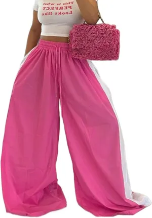 KANSOON Wide Leg Pants Woman Casual Elastic High Waisted Palazzo Lounge Pants Loose Pleated Drawstring Trousers