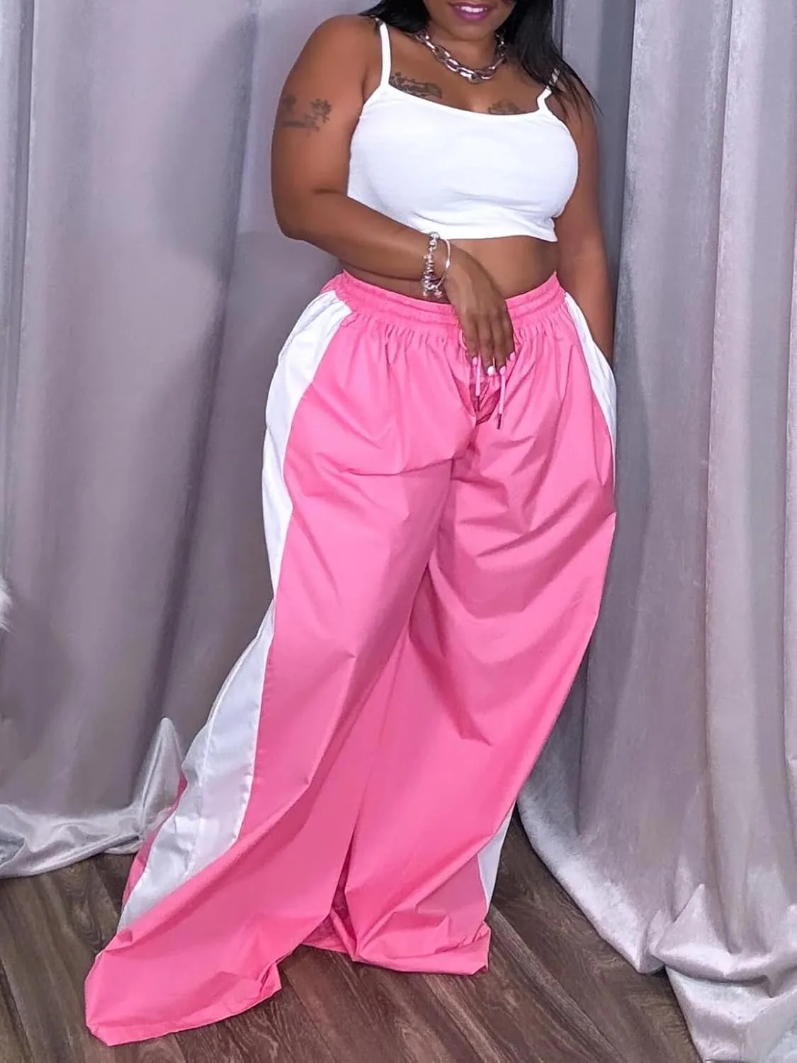 KANSOON Wide Leg Pants Woman Casual Elastic High Waisted Palazzo Lounge Pants Loose Pleated Drawstring Trousers