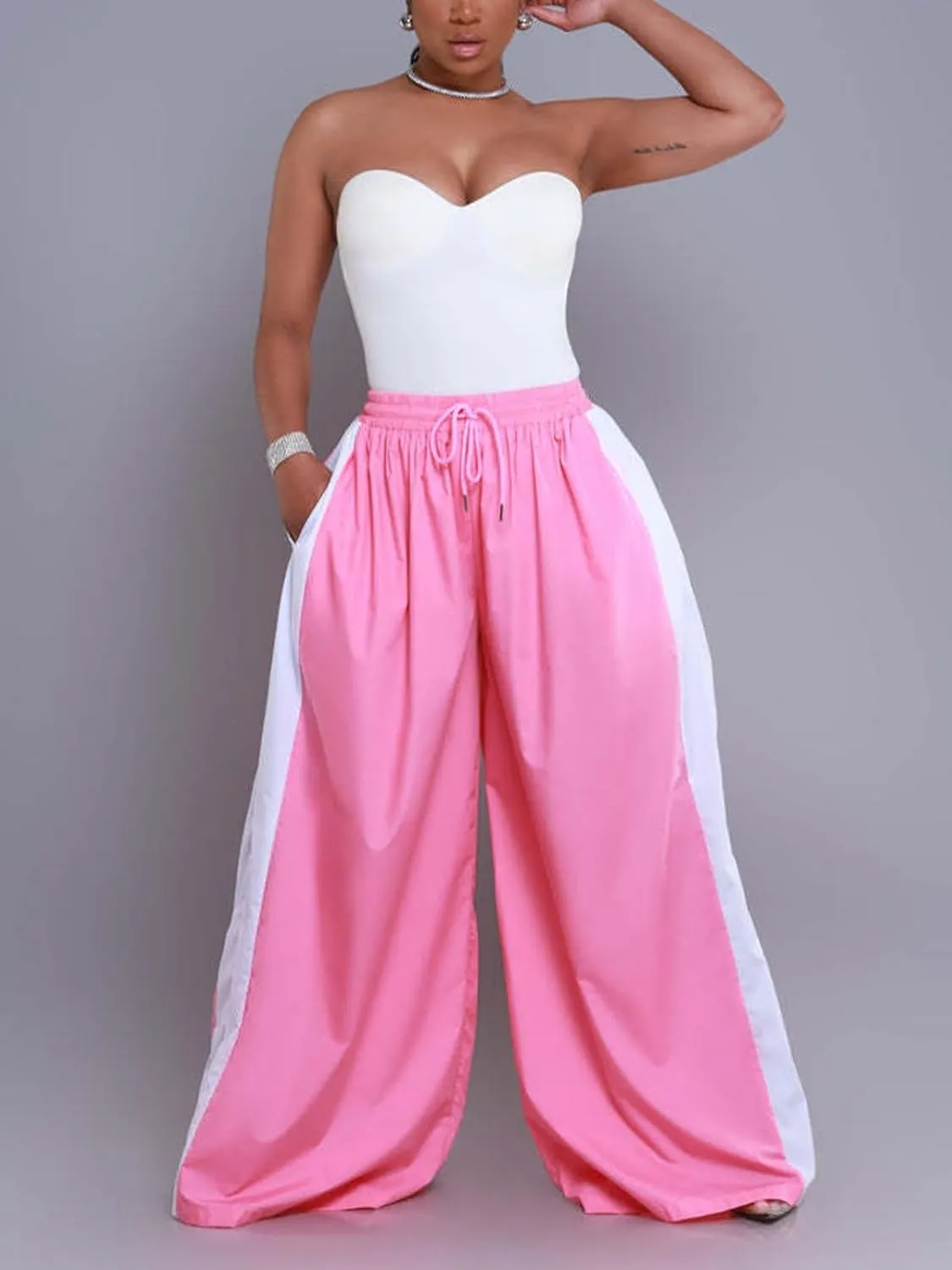KANSOON Wide Leg Pants Woman Casual Elastic High Waisted Palazzo Lounge Pants Loose Pleated Drawstring Trousers