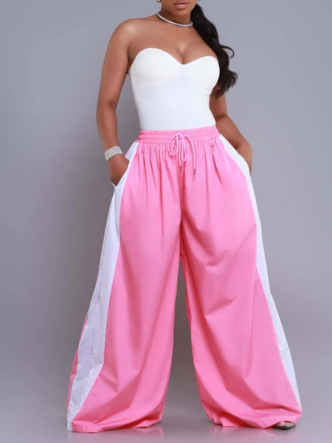 KANSOON Wide Leg Pants Woman Casual Elastic High Waisted Palazzo Lounge Pants Loose Pleated Drawstring Trousers