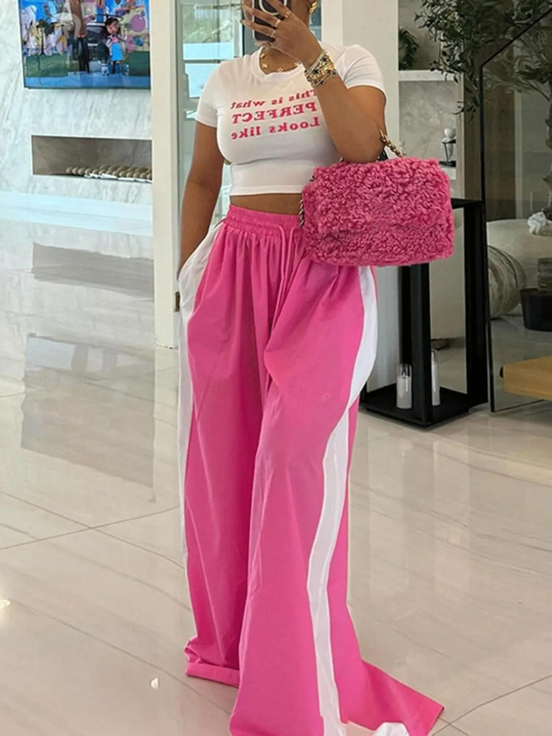 KANSOON Wide Leg Pants Woman Casual Elastic High Waisted Palazzo Lounge Pants Loose Pleated Drawstring Trousers