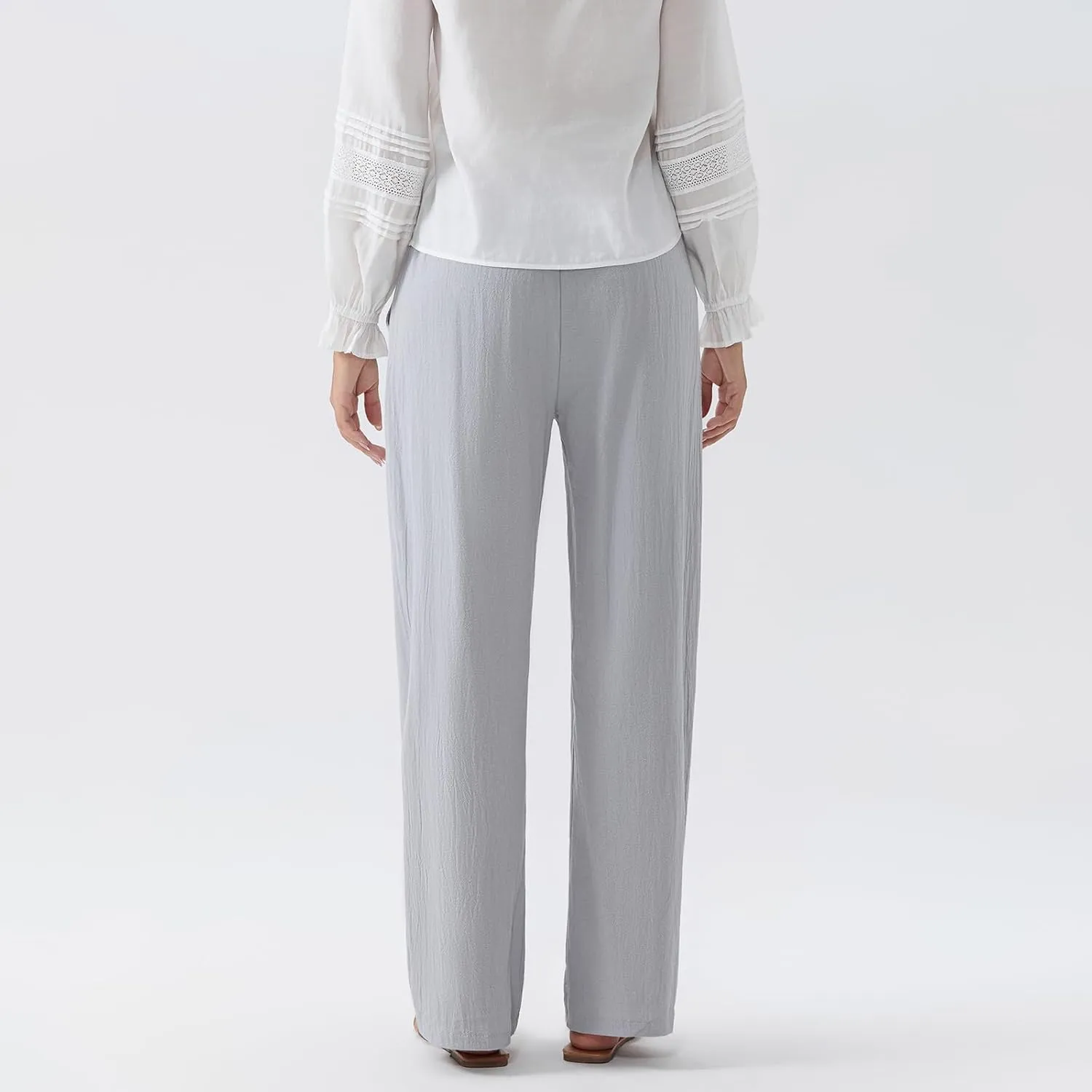 Karwuiio Women's Summer Cotton Linen Pants Casual High Waist Wide Leg Cargo Pants Loose Trousers with Pockets