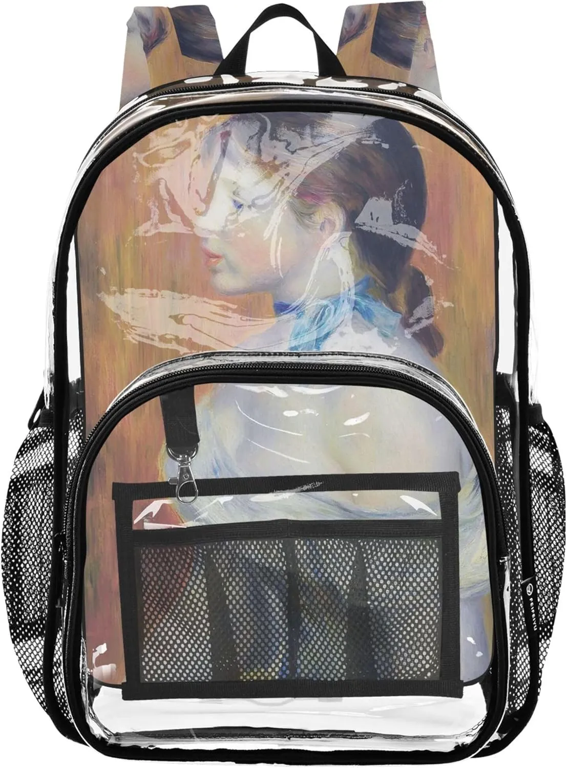 Kids Girls Backpack Boys Renoir Painting Little Irene Travel Clear Backpack Floral Plastic See through Bookbag