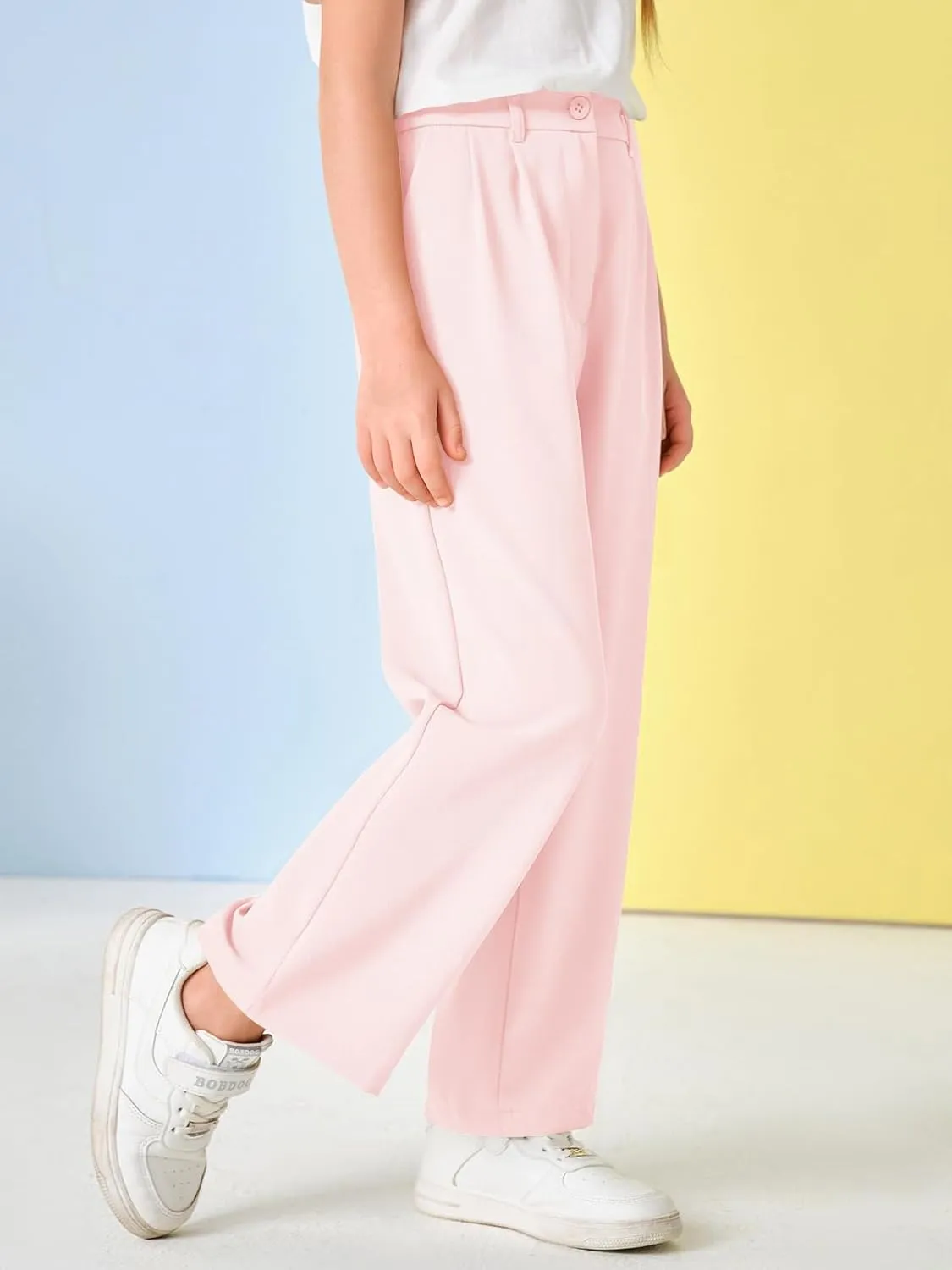 Kids Girls High Waist Wide Leg School Uniform Pants 5-14 Years