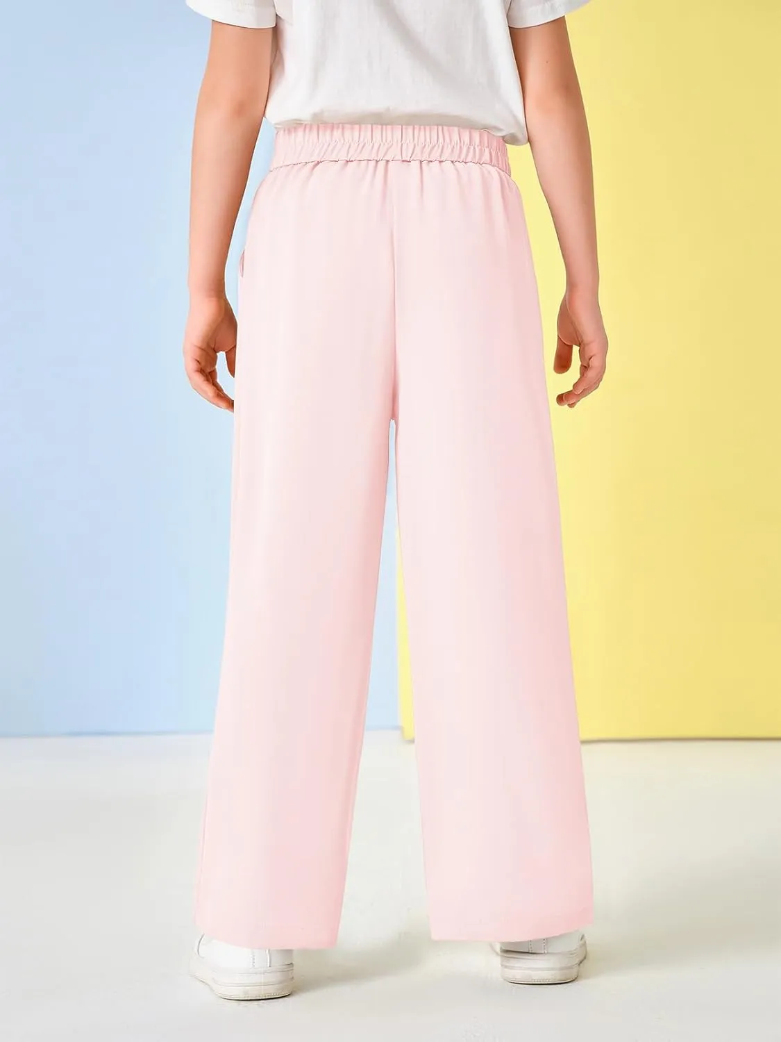 Kids Girls High Waist Wide Leg School Uniform Pants 5-14 Years