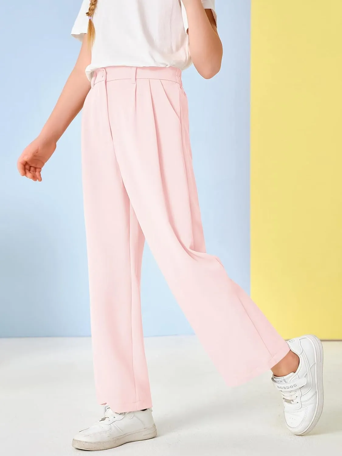 Kids Girls High Waist Wide Leg School Uniform Pants 5-14 Years
