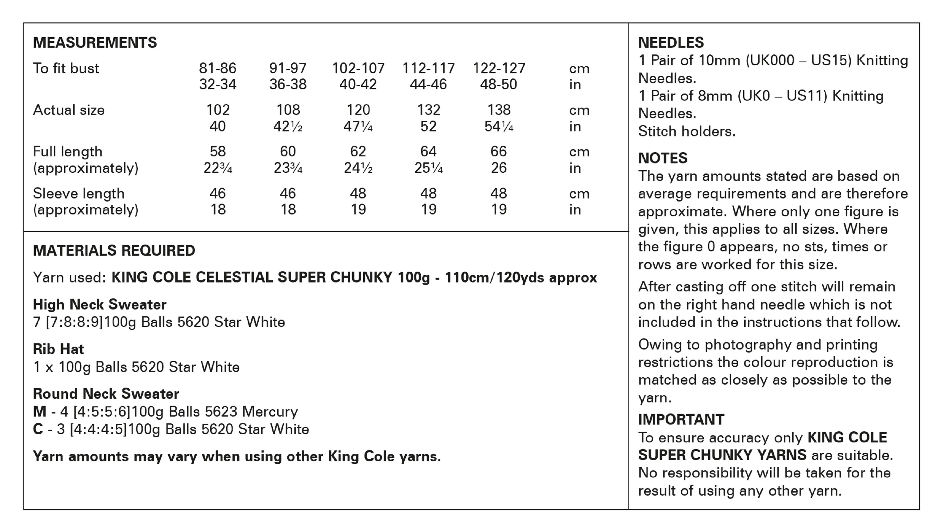 King Cole Celestial Super Chunky Knitting Pattern – Women’s Sweaters & Hat 6066