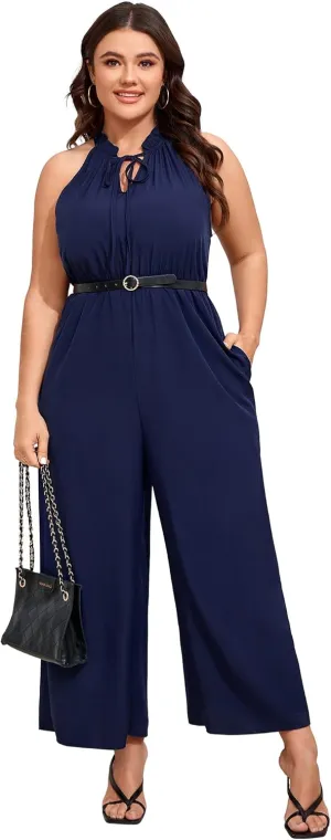 KOJOOIN Womens Wide Leg Jumpsuit Plus Size Summer Dressy Sleeveless Patchwork Jumpsuit Casual Jumpsuits Outfits