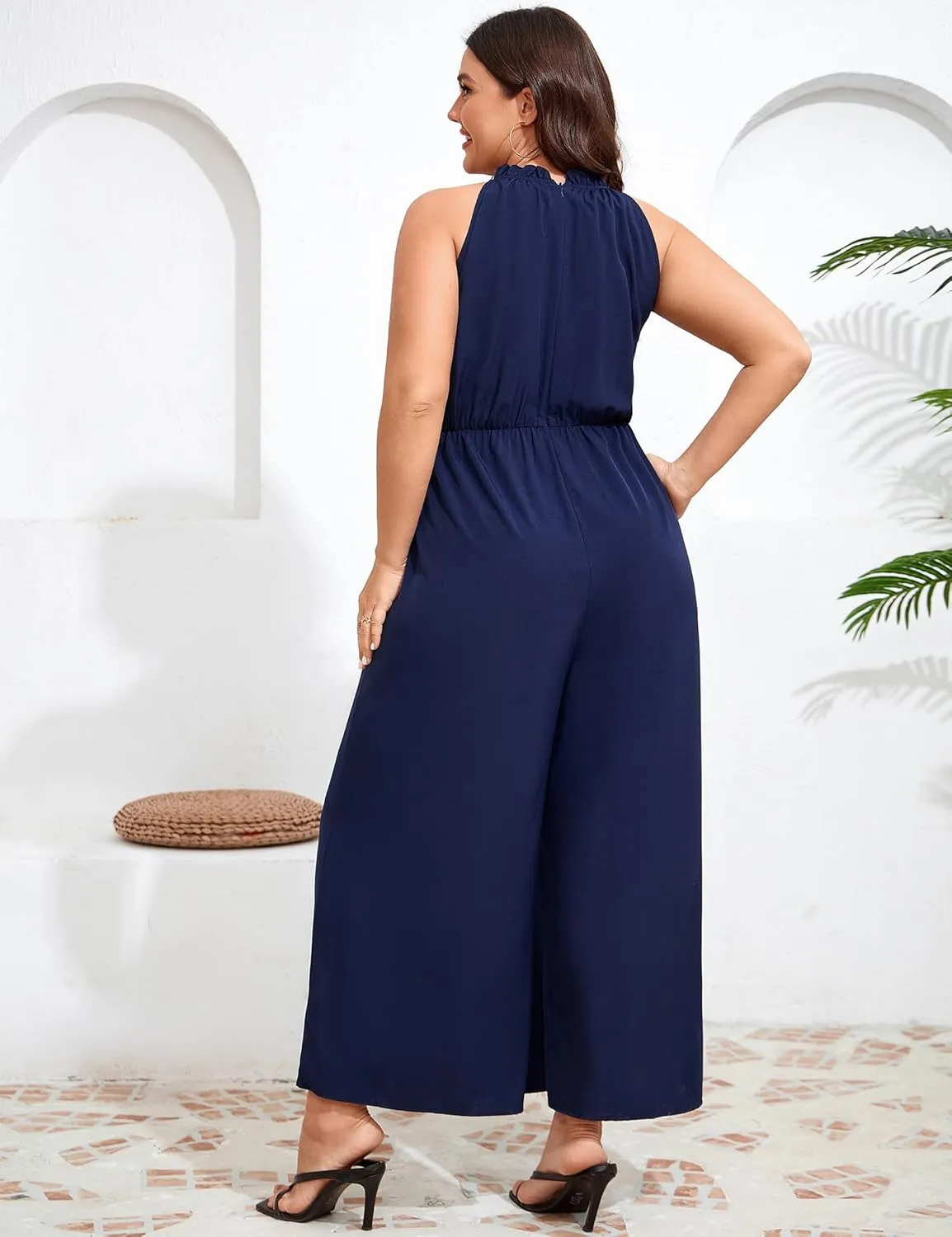 KOJOOIN Womens Wide Leg Jumpsuit Plus Size Summer Dressy Sleeveless Patchwork Jumpsuit Casual Jumpsuits Outfits