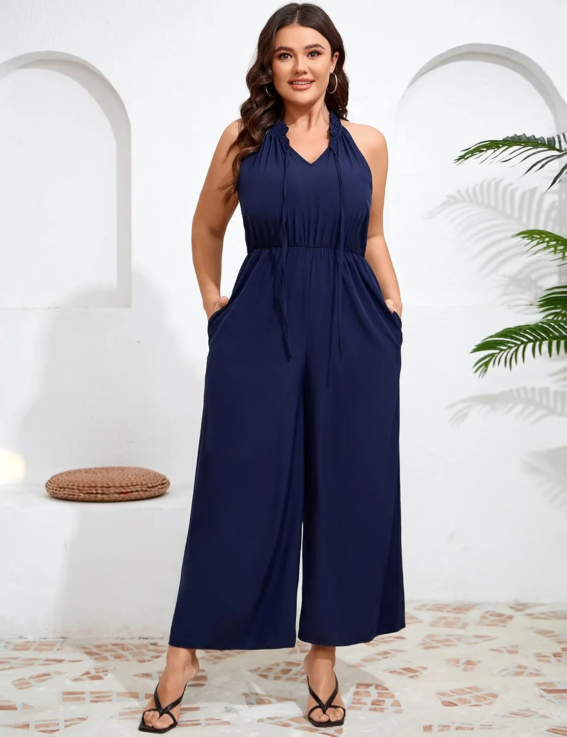 KOJOOIN Womens Wide Leg Jumpsuit Plus Size Summer Dressy Sleeveless Patchwork Jumpsuit Casual Jumpsuits Outfits