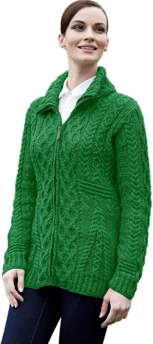 Ladies Irish Zipper Wool Cardigan