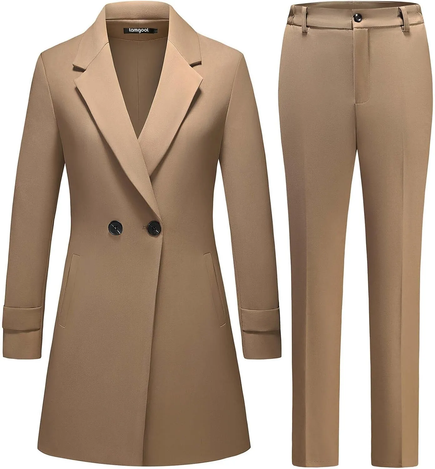 Lamgool Women's Suit 2 Piece Long Blazer Set Ladies Jacket Pantsuit Casual Outfits for Fall