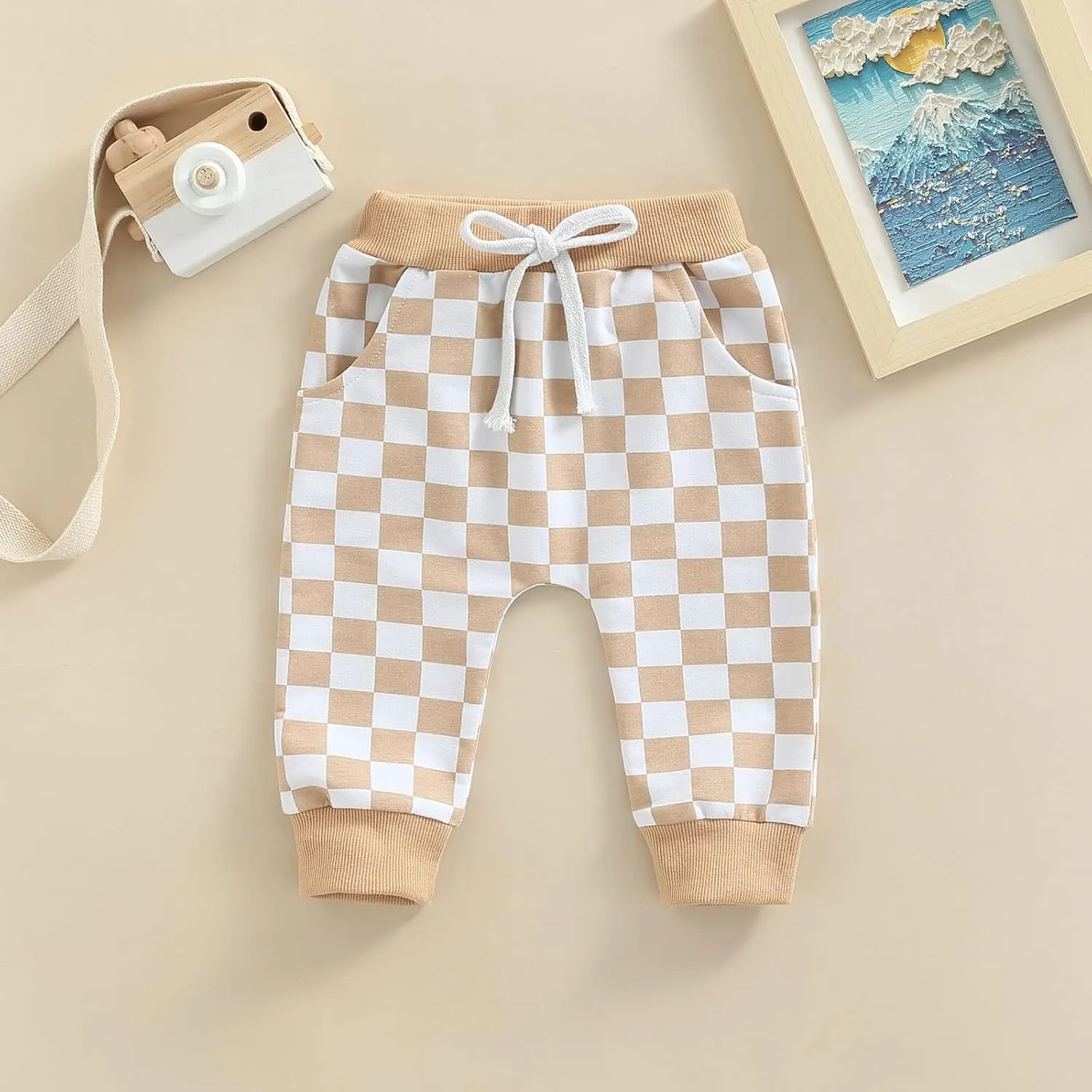 Lamuusaa Boys Newborn Toddler Summer Cotton Plaid Jogger Shorts Elastic Waist Casual Short Pants 0-3T