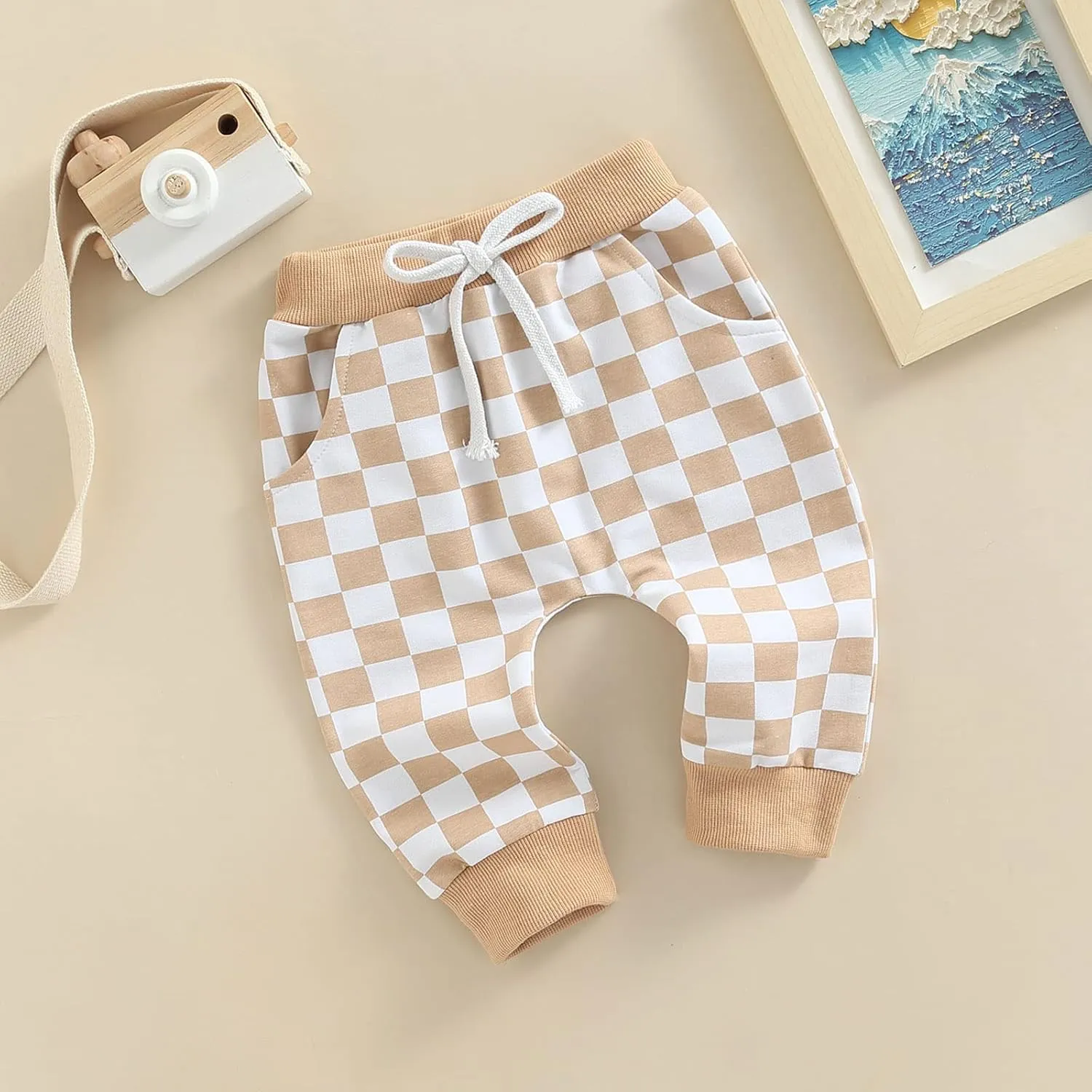 Lamuusaa Boys Newborn Toddler Summer Cotton Plaid Jogger Shorts Elastic Waist Casual Short Pants 0-3T