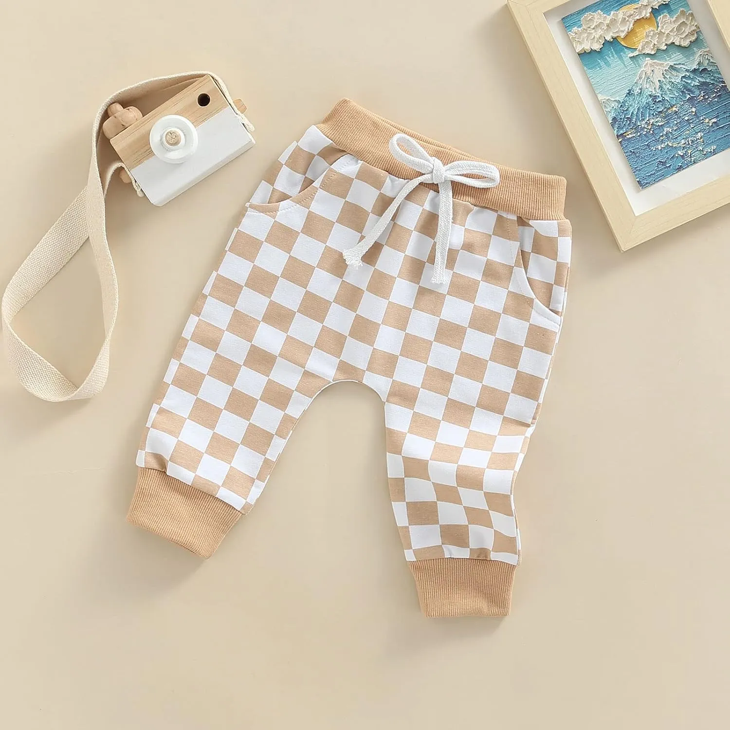 Lamuusaa Boys Newborn Toddler Summer Cotton Plaid Jogger Shorts Elastic Waist Casual Short Pants 0-3T