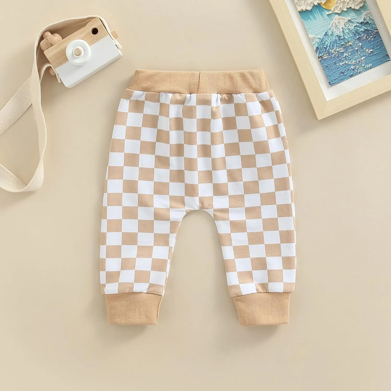 Lamuusaa Boys Newborn Toddler Summer Cotton Plaid Jogger Shorts Elastic Waist Casual Short Pants 0-3T