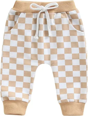 Lamuusaa Boys Newborn Toddler Summer Cotton Plaid Jogger Shorts Elastic Waist Casual Short Pants 0-3T