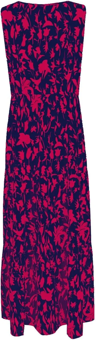 Leaf Print Ruffle Hem Belted Dress for Women V-Neck Vacation Ruffle Sleeve Party Formal Dress for Spring Summer