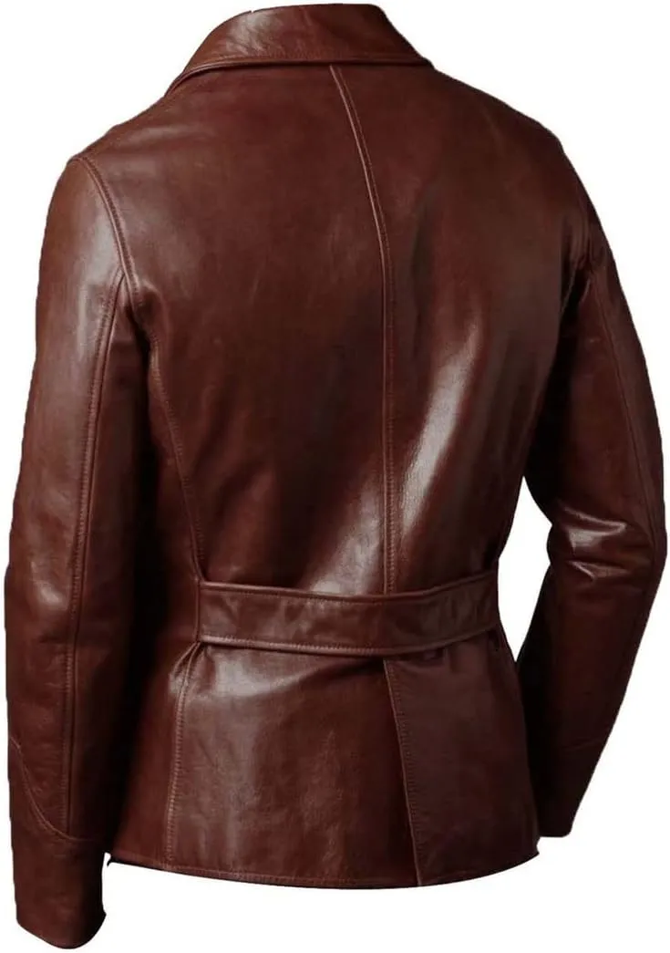 Leather Jacket Men | Vintage Four Pocket Genuine Leather Jacket | Shirt Collar Five Buttons Mens Leather Jacket