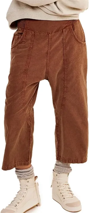 LifeShe Cropped Corduroy Pants Women Casual Elastic Waist Pant Loose Comfy Harem Trouser with Pockets