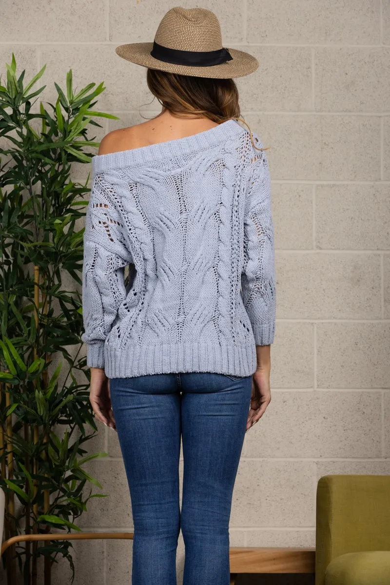 LIGHT BLUE CHUNKY KNIT SWEATER-SW7276