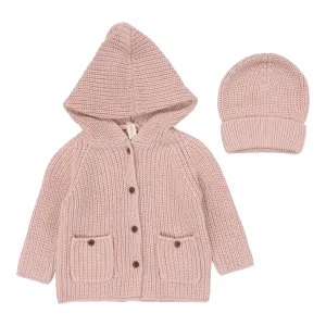 Lilette Powder Pink Chunky Knit Jacket   Beanie