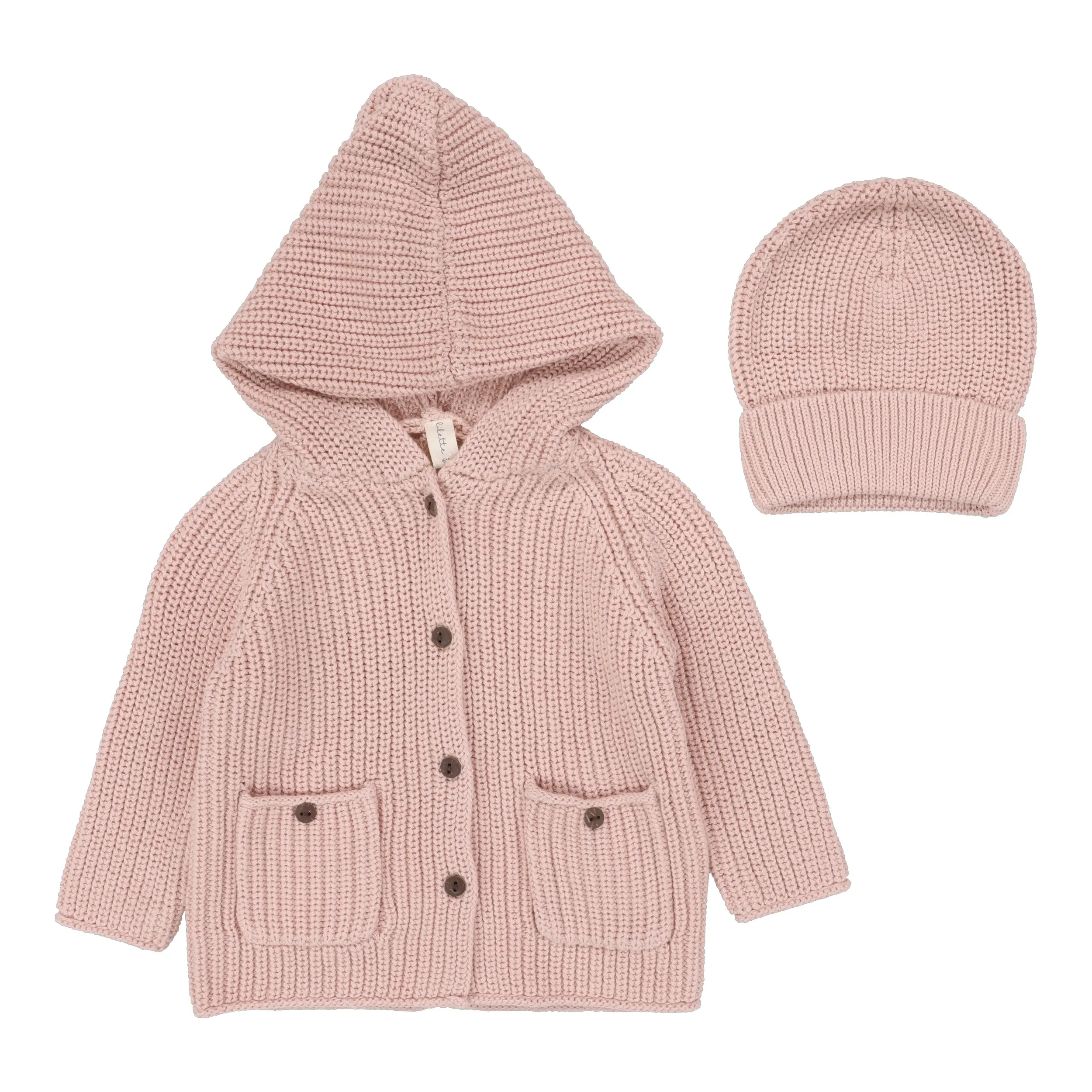 Lilette Powder Pink Chunky Knit Jacket   Beanie