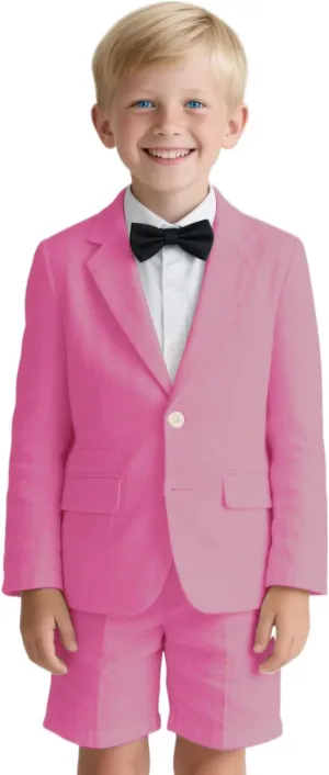 Linen Boys Suit Slim Fit Summer Wedding Outfit Teen Tuxedos for Kids 2 Pieces Boy Linen Suit Blazer and Short Pant Set Prom