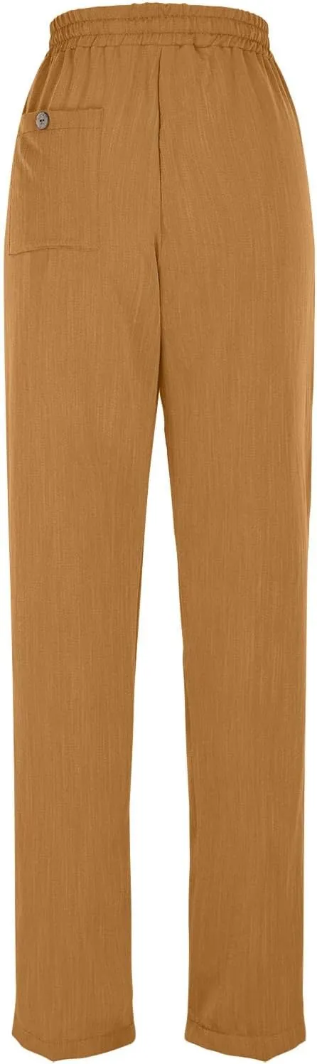Linen Pants Women Summer,Wide Leg Casual Cotton Linen Pants High Waisted Drawstring Lounge Pants Beach Trousers