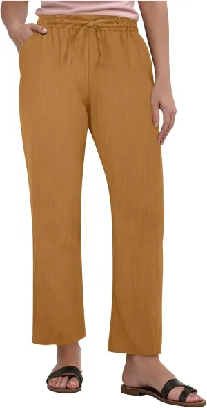 Linen Pants Women Summer,Wide Leg Casual Cotton Linen Pants High Waisted Drawstring Lounge Pants Beach Trousers