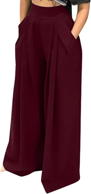 LKOUS Women's Palazzo Long Pants for 2024 Casual Solid Color High Waist Wide Leg Work Pants