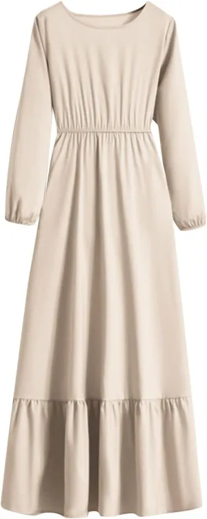 Long Dresses for Women Fall Fashion Long Sleeve Elastic Waist Tiered Ruffle Maxi Dress Causal Crewneck Party Dresses