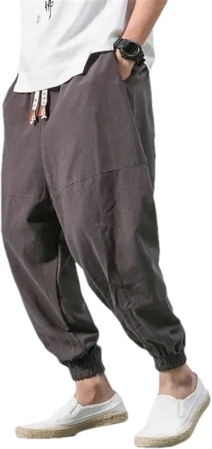 Loose Harem Pants Men's Cotton Linen Pants Style Solid Color Vintage Trousers Streetwear Sweatpants