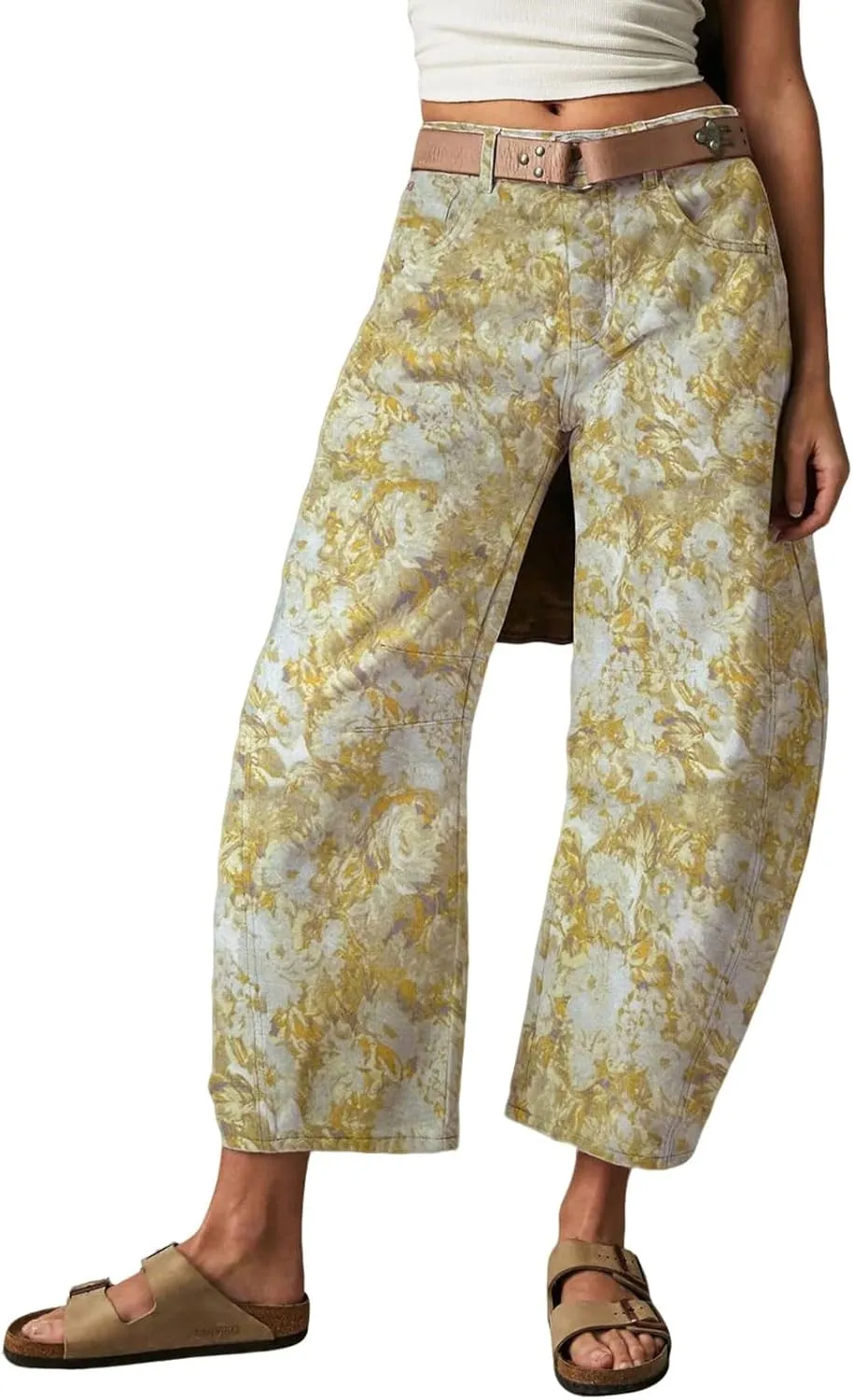 loveimgs Women Baggy Barrel Jeans Mid Rise Printed Denim Pants Wide Leg Jeans Boyfriend Y2k Patchwork Cartoon 2025 Hippie
