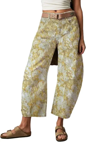 loveimgs Women Baggy Barrel Jeans Mid Rise Printed Denim Pants Wide Leg Jeans Boyfriend Y2k Patchwork Cartoon 2025 Hippie