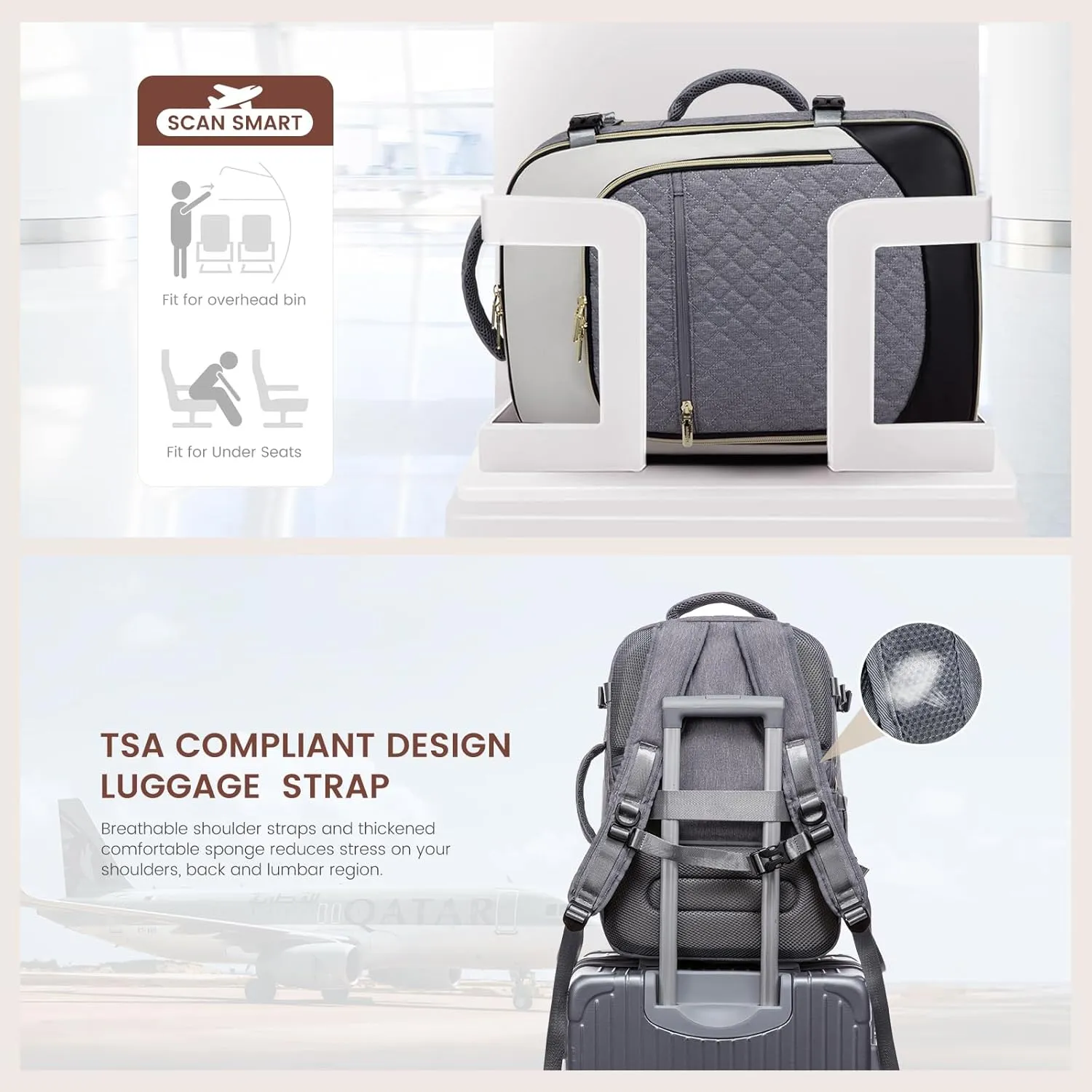LOVEVOOK Travel Backpack for Women, Carry on Backpack Personal Item Travel Bag, 40L Travel Backpack Carry on Flight Approved, 17 Inch Waterproof Laptop Daypack for Weekender Gym Hiking