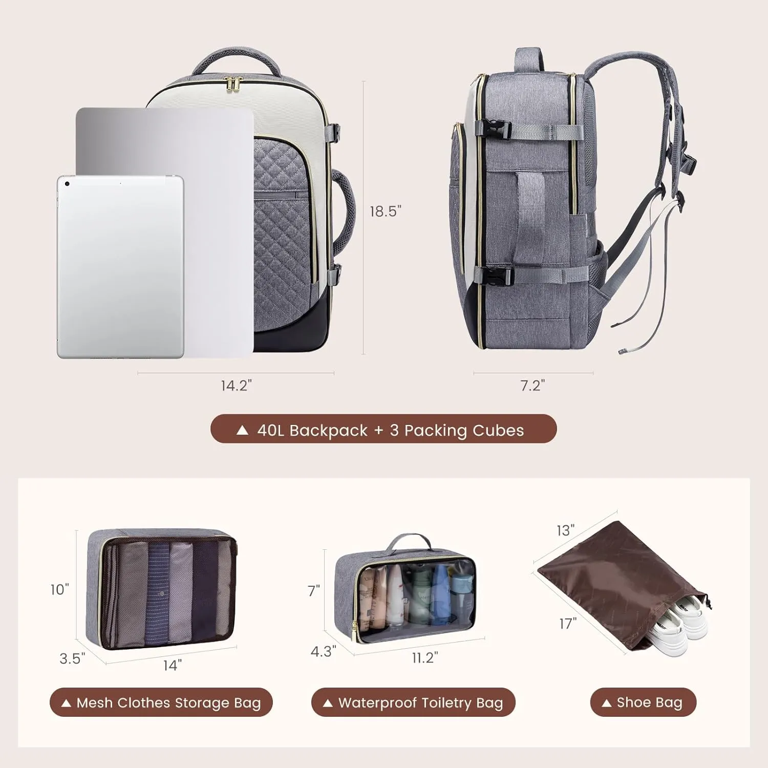 LOVEVOOK Travel Backpack for Women, Carry on Backpack Personal Item Travel Bag, 40L Travel Backpack Carry on Flight Approved, 17 Inch Waterproof Laptop Daypack for Weekender Gym Hiking