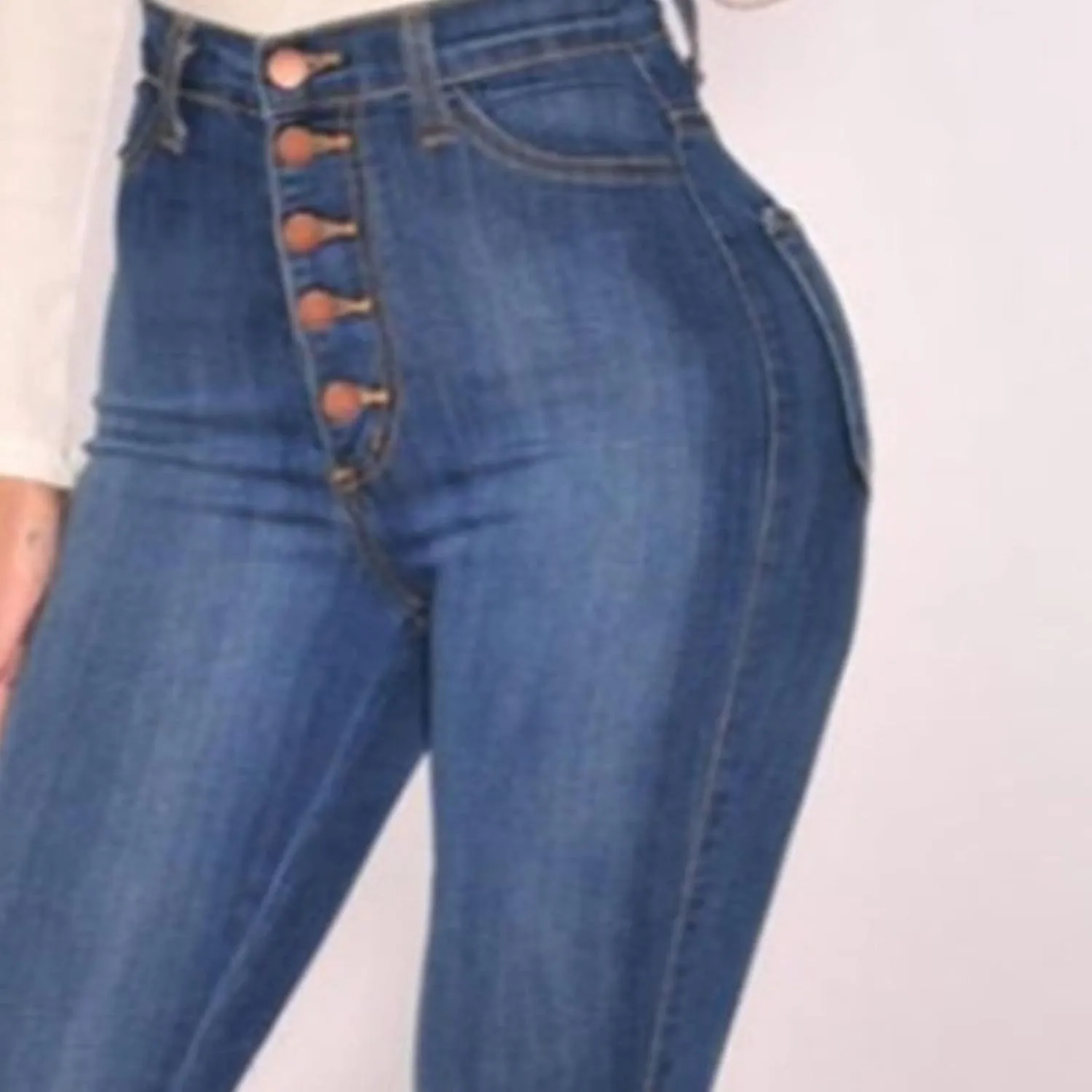 Maiyifu-GJ Butt Lifting Skinny Jeans for Women 5 Button Up High Waisted Jeans Casual Stretch Slim Fit Denim Pants (Blue,X-Large)