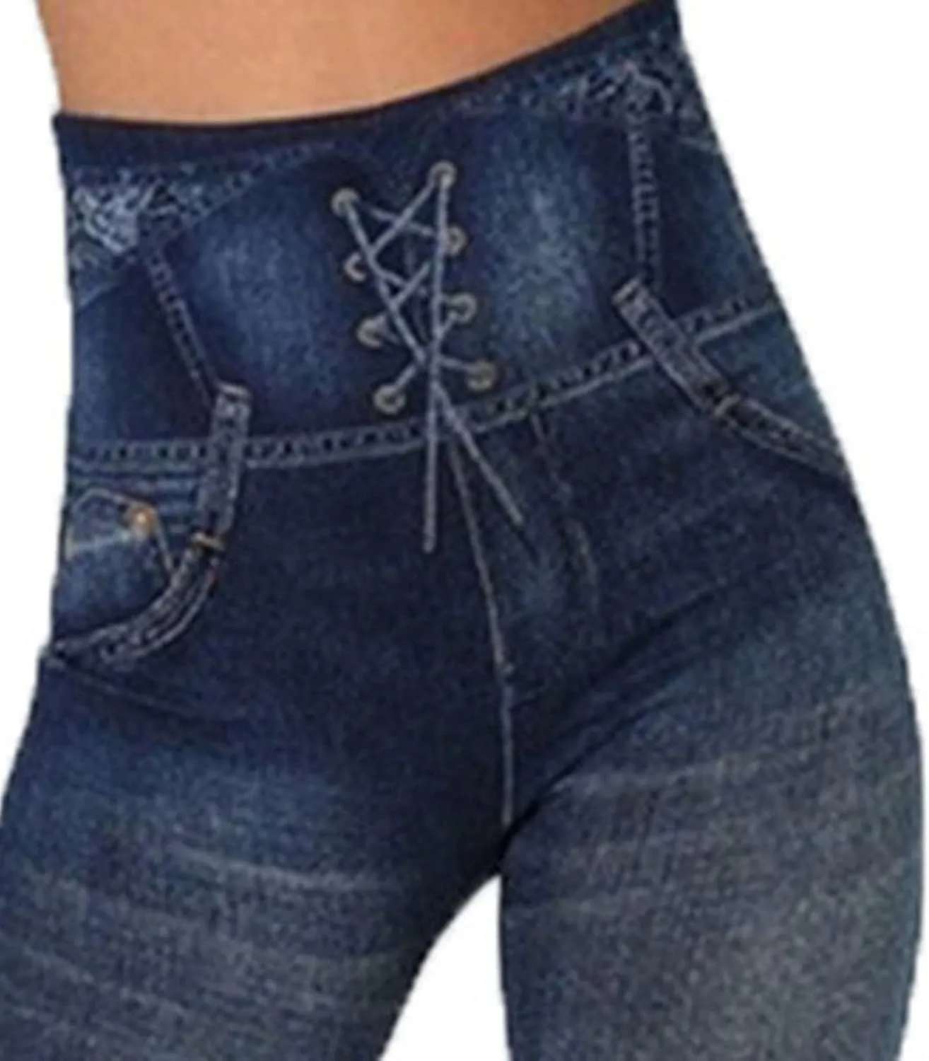 Maiyifu-GJ Women's High Waist Denim Print Leggings Tummy Control Butt Lifting Fake Jeans Seamless Stretch Slim Skinny Pants