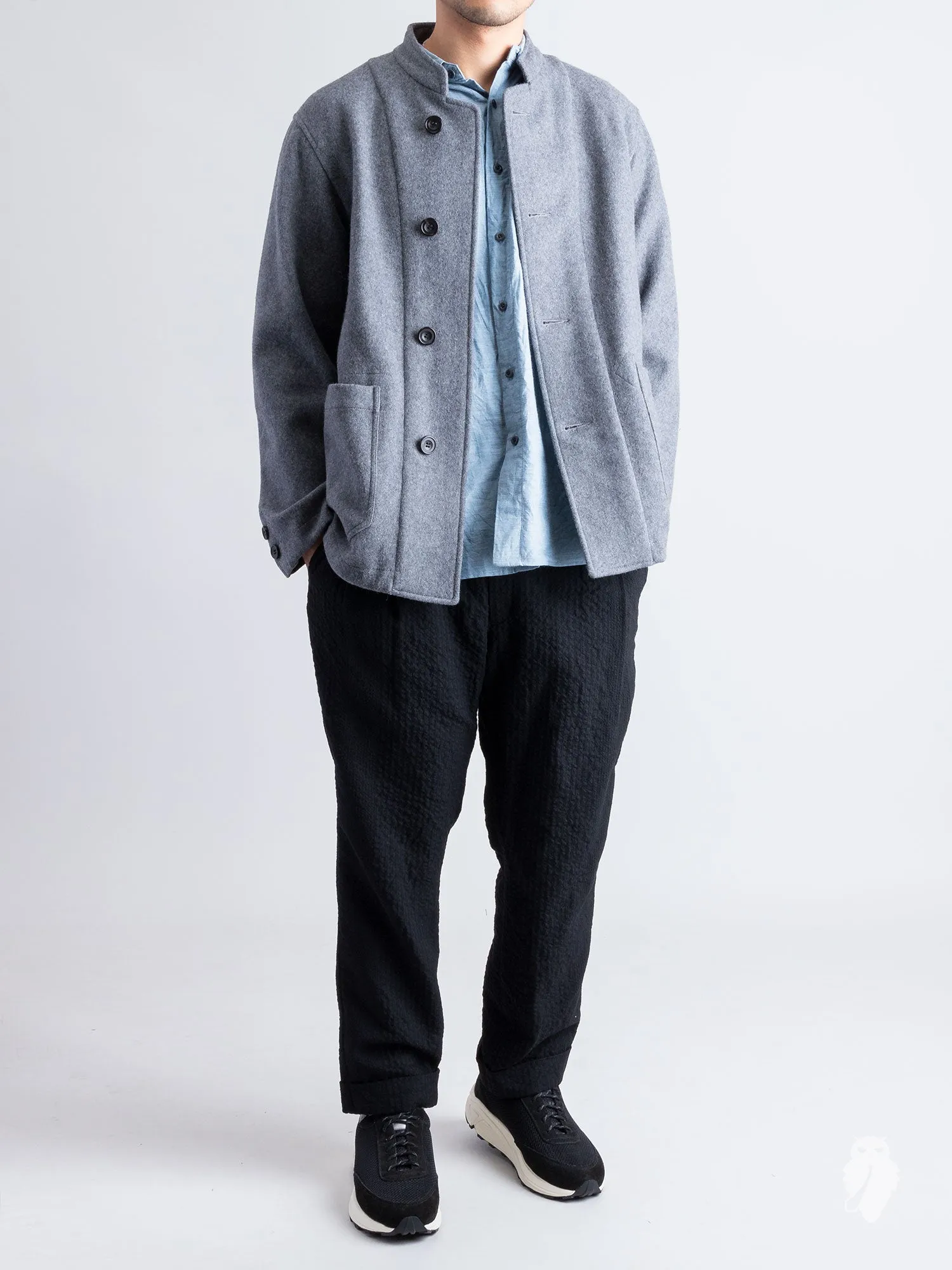 Mandarin Collar Jacket in Melange Grey