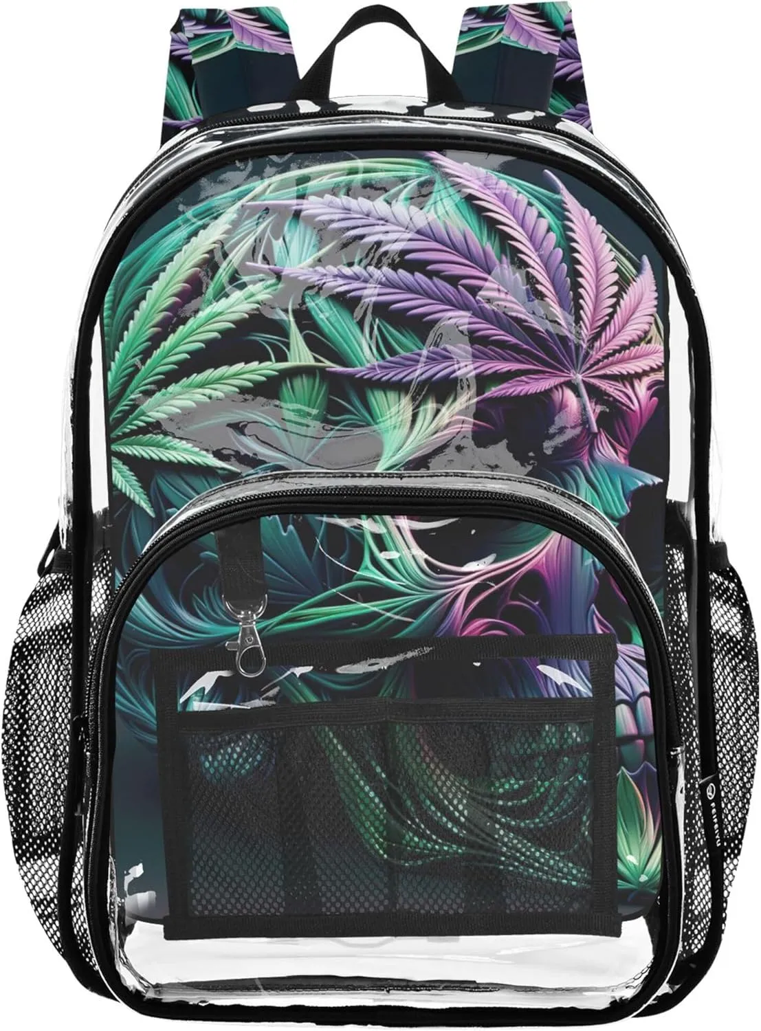 Marijuana Dyed Skull Clear Backpack for Women Kids Backpack Boys Girls Clear School Shoulder Bag