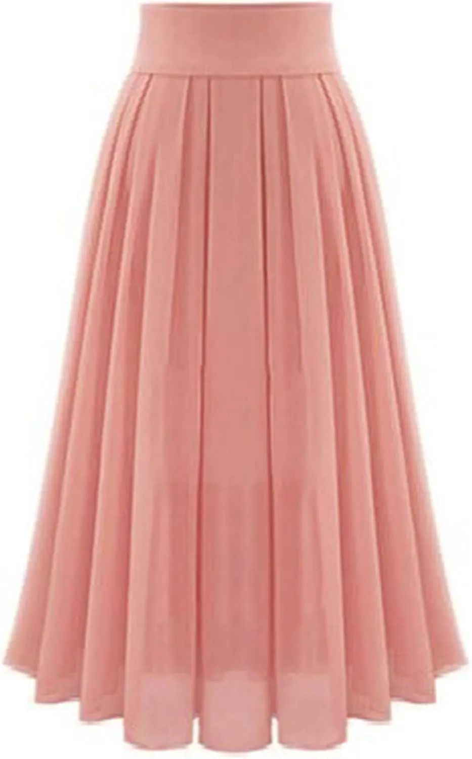 Maxi Skirts for Women Elastic High Waist Pleated Chiffon Skirt Solid Color A-Line Flared Swing Ruffle Skirts